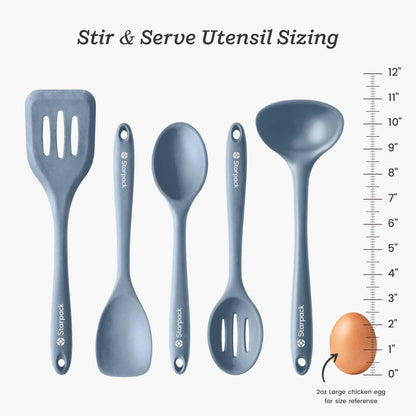 Starpack 'Stir & Serve' Silicone Cooking Utensils Set (5 Pcs) - 10.5" - Kitchen Utensil Set Heat Resistant to 600°F - Kitchen Utensils for Nonstick Cookware - Silicone Utensil Set for Mixing & Cooking