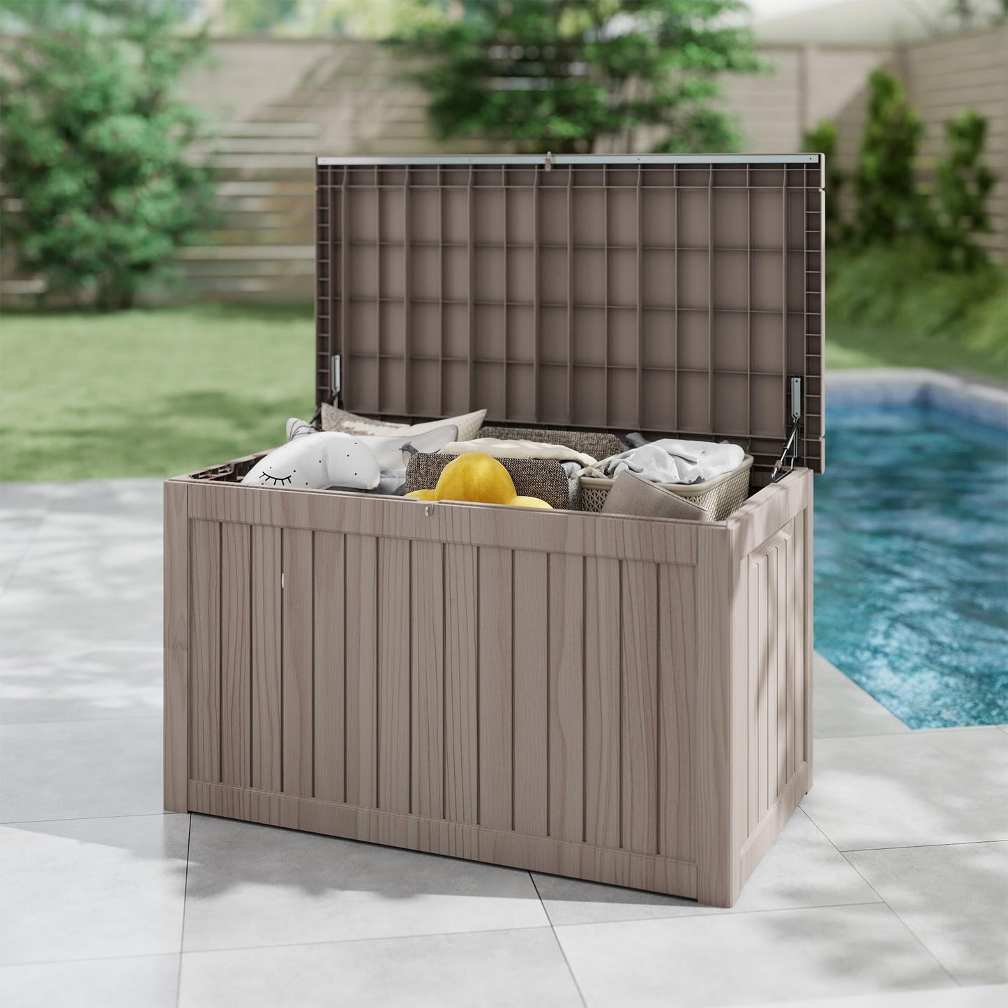 Yardgrace 270 Gallon Outdoor Storage Box Waterproof Large Resin Deck Box Indoor/Outdoor Lockable Storage Container and Seating for Garden, Pool, and Patio (270 Gallon, Grey)