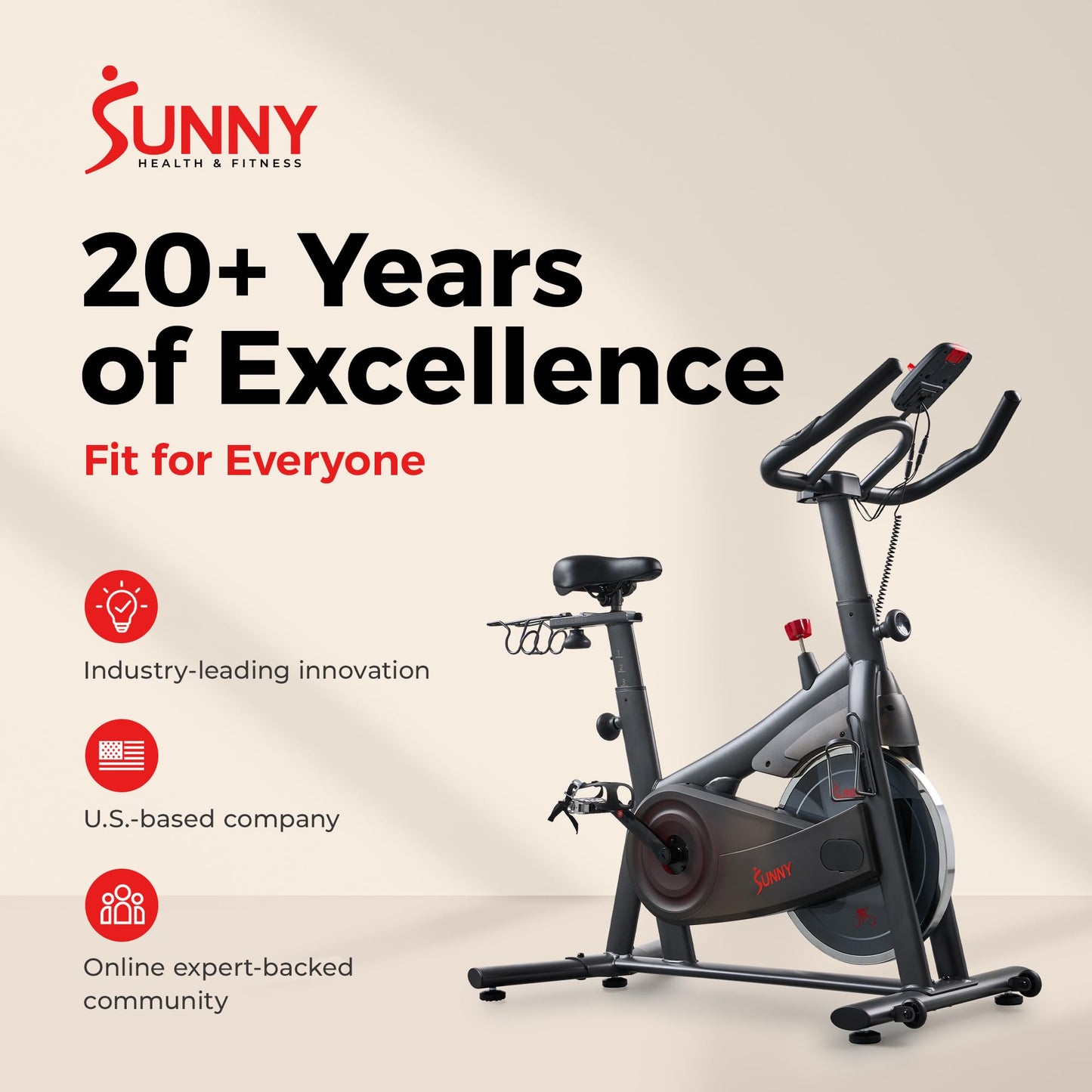 Sunny Health & Fitness ACTIVE 200 Smart Exercise Bike w/Pulse Sensor, Indoor Cardio Cycling Machine w/Adjustable Handlebar & Seat for Cardio Cycle Training, Free SunnyFit App Connection – SF-B124067