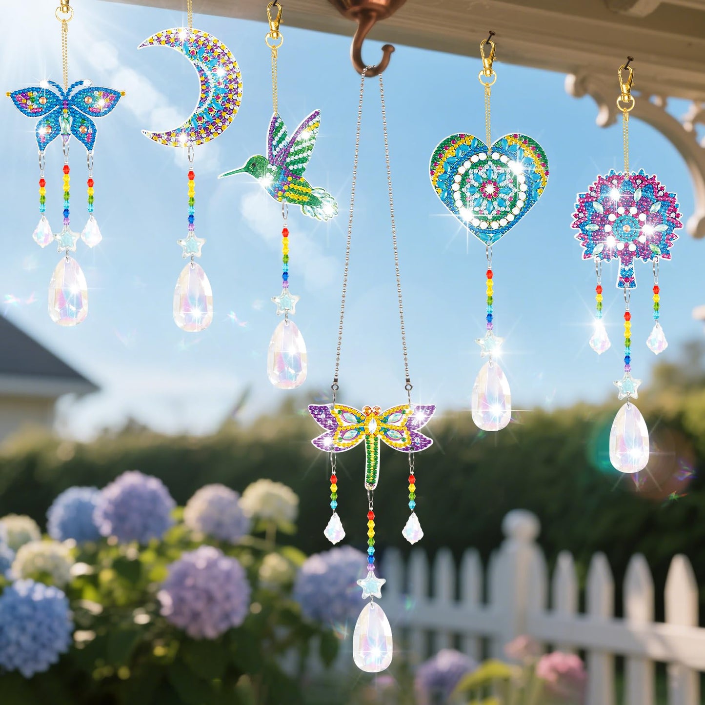 YUNVI 6 Pcs Diamonds Paintings Suncatcher, Double Sided 3D Diamonds Paintings Wind Chime Paint by Number, Diamond Paintings Hanging Ornaments for Adults Home Garden