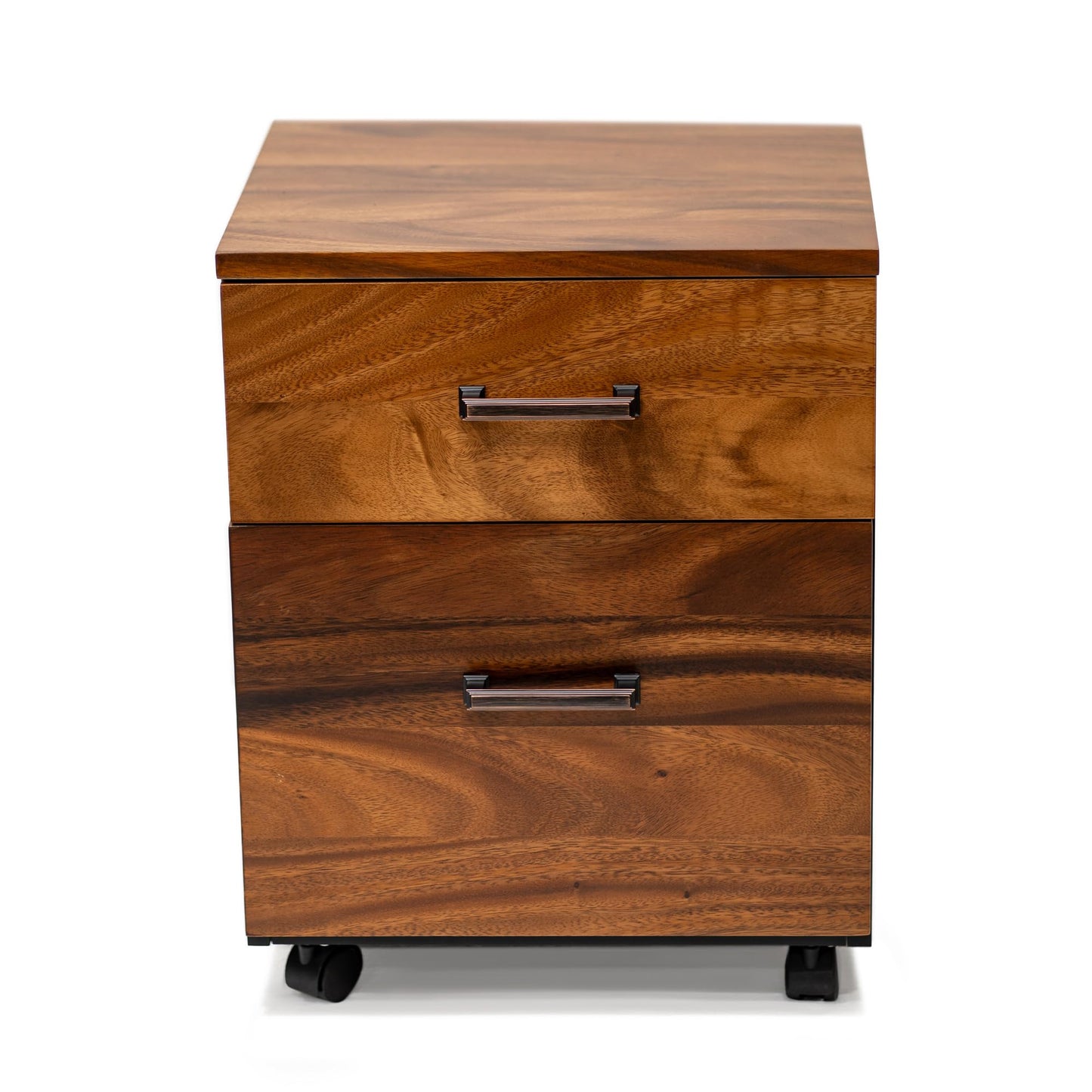 2 Drawer Walnut Wood File Cabinet – Under Desk Filing Cabinet with Rolling Wheels – 21"x16"x15" Spacious Dual Compartments for Home Office Storage