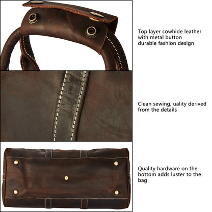 Grain Leather Duffel Bag Vintage Handmade Overnight Excursion Travel Weekend Business Trip Bag Gift for Men with Shoulder Strap