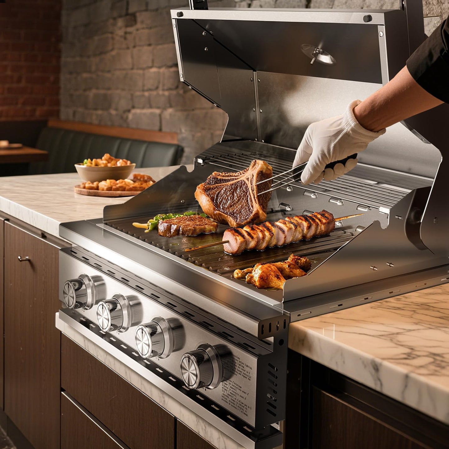 Premium Built In 4 Burner Propane Gas Grill, ALL-Thickened 304 Stainless Steel, 32,000 BTU with 516sq.in. Cooking Space, Baking Tray & Grates,for Patio Backyard Parties Barbecue