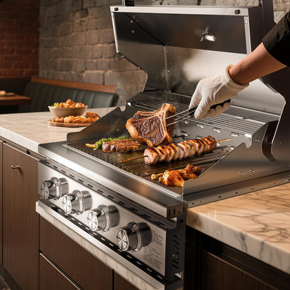 Premium Built In 4 Burner Propane Gas Grill, ALL-Thickened 304 Stainless Steel, 32,000 BTU with 516sq.in. Cooking Space, Baking Tray & Grates,for Patio Backyard Parties Barbecue