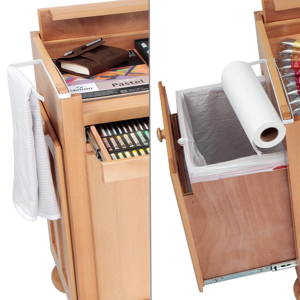 Creative Mark Todd Reifers Signature Artist Workstation - Crafting Table with Storage Cabinet, 38x32x18 Inches - Large Art Desk with Storage for Adults, Finished Beech Wood