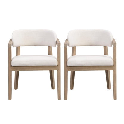 Christopher Knight Home Set of 2 Lanford Fabric Upholstered Dining Chairs, Curved Backrest Kitchen Side Chair, Soft Padded Seat&Back Cushion, Solid Wood Armchair, Ergonomic Extra Seat,Beige+Light Ash