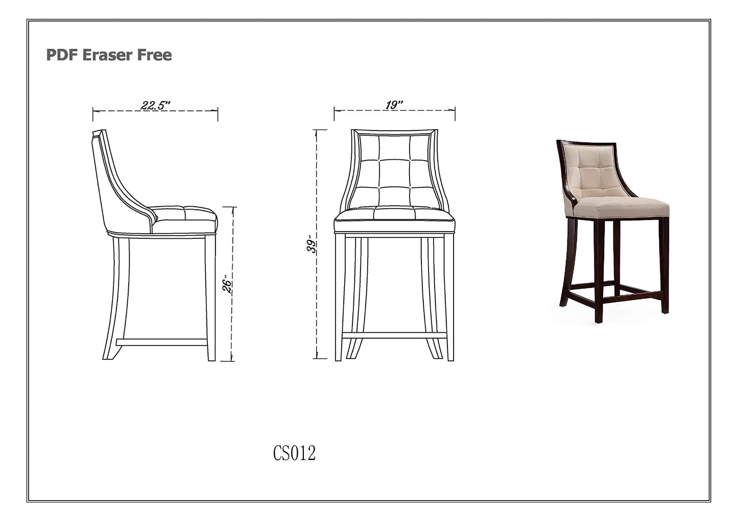 Manhattan Comfort Fifth Avenue Faux Leather Counter Stools with Rectangular Design Stitching, Foam Padding & Solid Beech Wood Frame, Fully Assembled Countertop Chairs, Set of 3, Light Grey