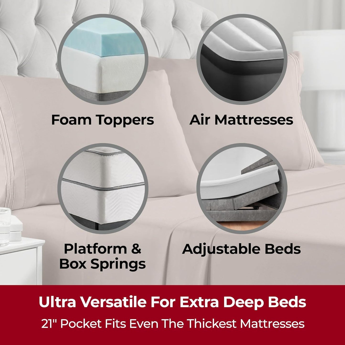 Mellanni Extra Deep California King Sheets - Hotel Luxury, Ultra Soft & Cooling - 4 PC Tan Set
