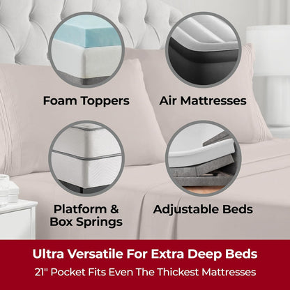 Mellanni Extra Deep California King Sheets - Hotel Luxury, Ultra Soft & Cooling - 4 PC Tan Set