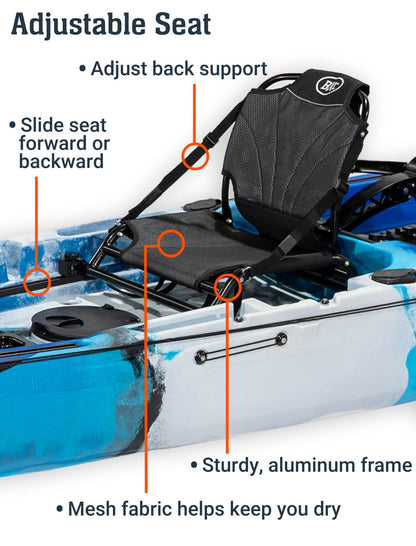 Upgraded Brooklyn 14.0 Tandem Pedal Kayak with Propeller Drive by BKC, 2-Person Sit-On-Top Fishing Kayak, Hand Rudder, Rod Holders, Large Storage, Stable 14ft Hull