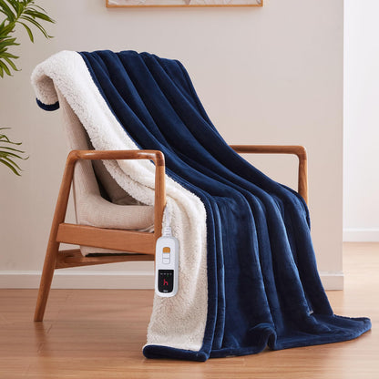 Sealy Electric Blanket Throw Size 50"*60",Super Cozy Flannel to Sherpa Reversible Heated Blanket Throw with 6 Heating Levels & 2-10 Hours Auto Off Overheating Protection Machine Washable,Beige