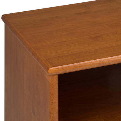 SIMPLIHOME Draper TV Stand - 54 inch Wide Solid Wood Tall Media Console in Teak Brown, Mid Century Modern Entertainment Center for Living Room for TVs up to 60 Inches with Shelves and Cable Management