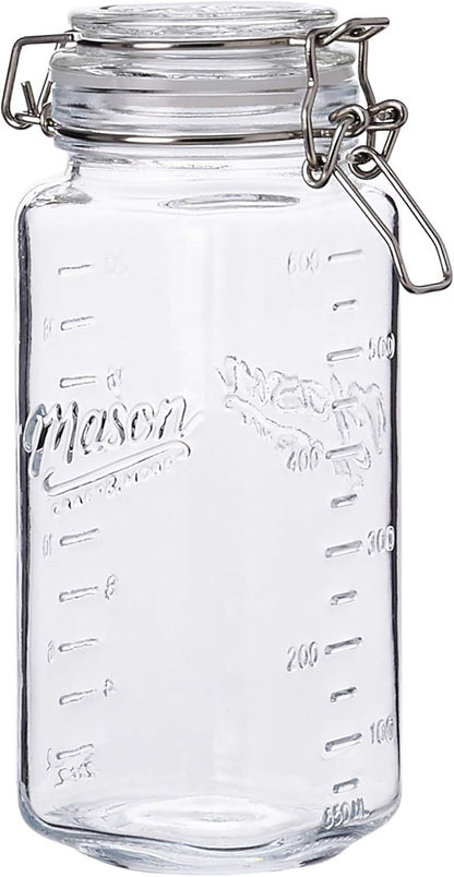 Mason Craft & More Airtight Kitchen Food Storage Clear Glass Clamp Jars, 22 Ounce Mini Clamp Jar