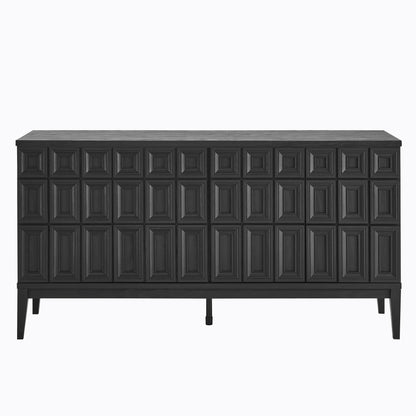 Modway Samos 62 Inch Retro Modern Sideboard with Storage in Black - Geometric Door Design Buffet Cabinet for Dining Room, Hallway, Living Room - Media Console Stand for Wall-Mounted TVs