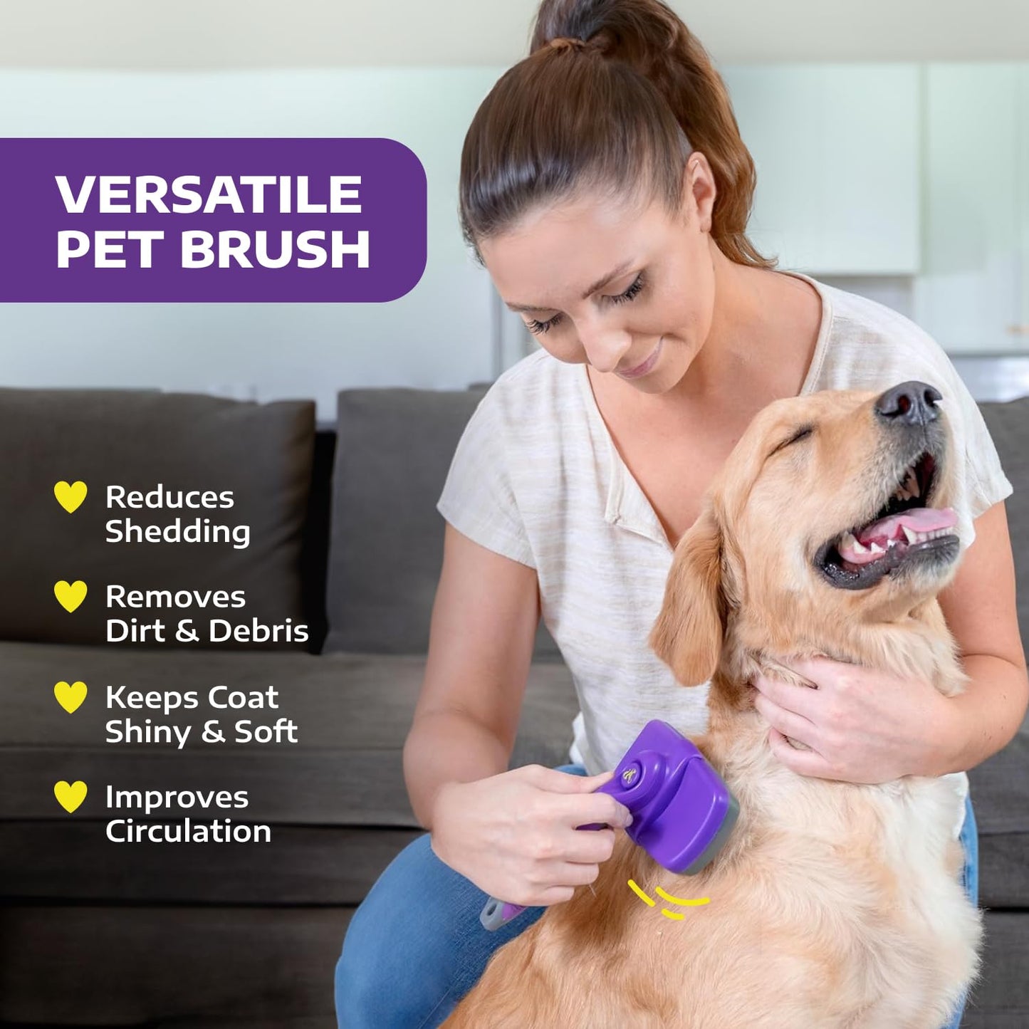 Hertzko Self-Cleaning Slicker Brush - Cat and Dog Brush for Shedding, Tangles and Dirt - Gentle Grooming Tool for Sensitive Skin - Pet Hair Remover for Long and Short Coats - Purple