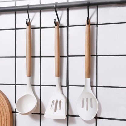 IOCBYHZ Kitchen Cooking Utensils Set 6Pcs Non-Stick Silicone Kitchen Utensils Spatula Spoon Turner Ladle Pasta Server, Heat Resistant Wooden Handle Silicone Cooking Gadgets Sets for Cookware & Baking
