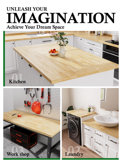 6FT Butcher Block Countertop Birch Solid Wood - 72" x 39"