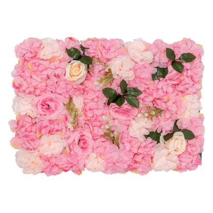 Unnsiapit Artificial Flower Wall Backdrop, 20Pcs Background Panels Floral Wall Privacy Screen Decorative Fences for Party Wedding Garden Outdoor, W23.6*H15.8in, Pink & White & Green