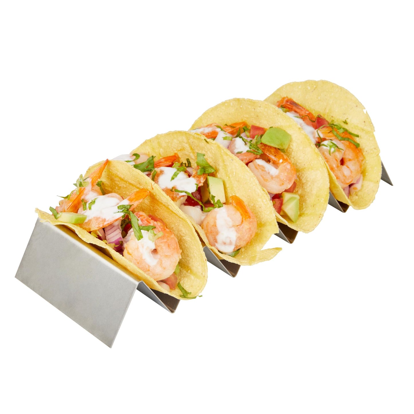 Restaurantware 10.7 Inch x 4 Inch Taco Stand 1 Holds 4 Tacos Taco Rank - Reversible Dishwasher Safe Stainless Steel Taco Holder For Hard Or Soft Shells