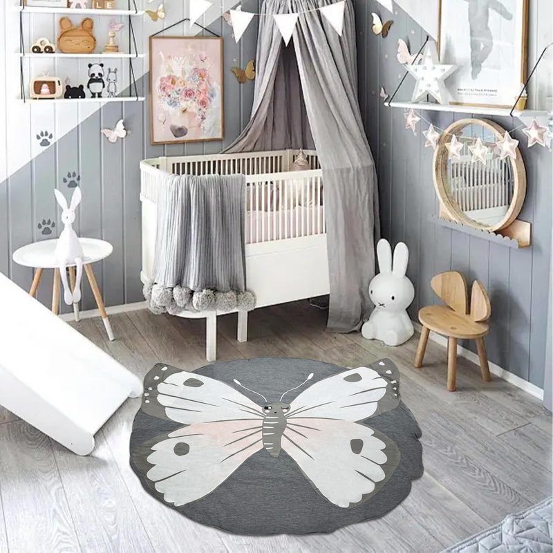 ABREEZE Butterfly Baby Round Play Pad Crawling Mat Blanket Tummy Time Mat Rug for Kids Children Toddlers Bedroom