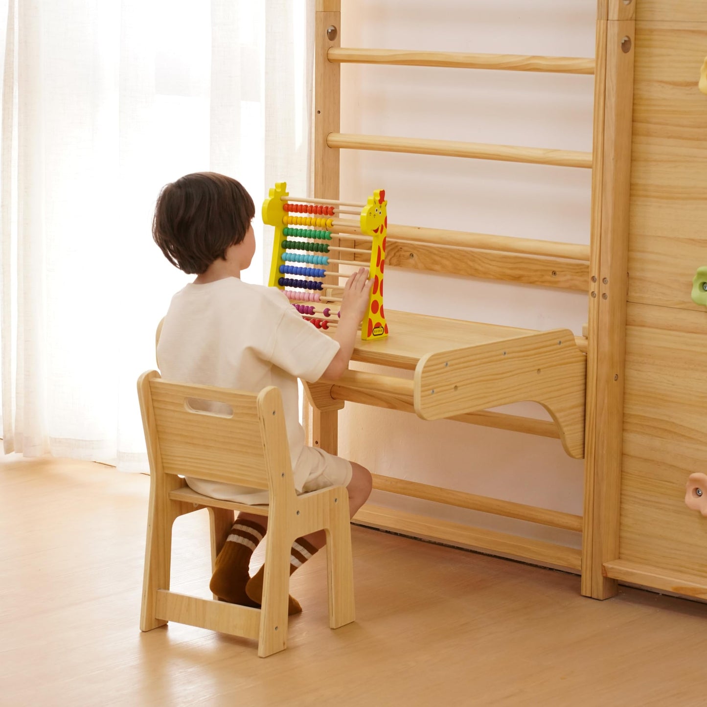 Avenlur Walnut Modular 9-in-1 Swedish Ladder Wall Gym & Climber – Montessori Indoor Playset with Rock Wall, Rope Net, Slide, Swing & Monkey Bars | Kids Climbing Gym for Toddlers & Children