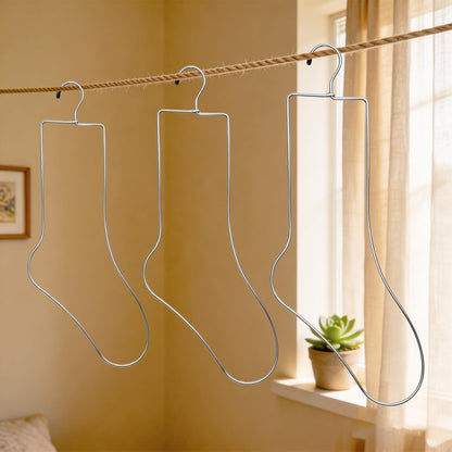 3 Pairs Metal Sock Blockers for Knitting - Stainless Steel Wire Sock Forms for Blocking, Drying & Display - Set of Small, Medium, Large Sizes (6 Pieces Total) with Hanger Hook