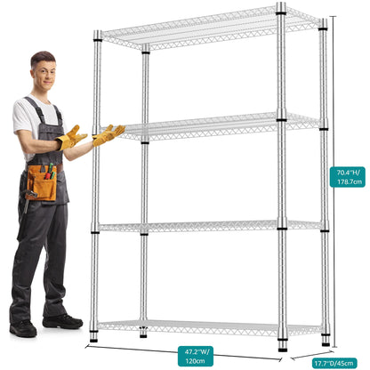 M MZG 4 Tiers Shelf Metal Storage Shelves 2640 lbs Steel Storage Shelving Utility Shelving Unit Steel Organizer Wire Rack for Home,Kitchen,Office,Garage Chrome 17.7" D x 47.2" W x 70.3" H