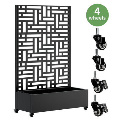 Nevoc Metal Raised Garden Bed, Outdoor Planter Box with Trellis on Wheels, Weather-Resistant Plant Planter for Climbing Plants Flower Vegetables for Patio Backyard Poolside (73"x47"x16", C)