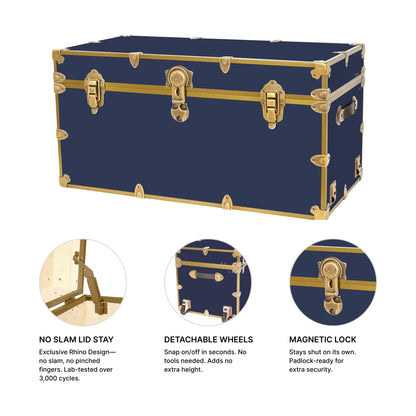 Rhino Trunk & Case Classic XXL College Trunk with Antique Brass Hardware, Soft Close - 36”x18”x18”, Seats 1500+ lbs, USA Made Secure Dorm Footlocker, Home Storage, Steamer Style Blanket Chest