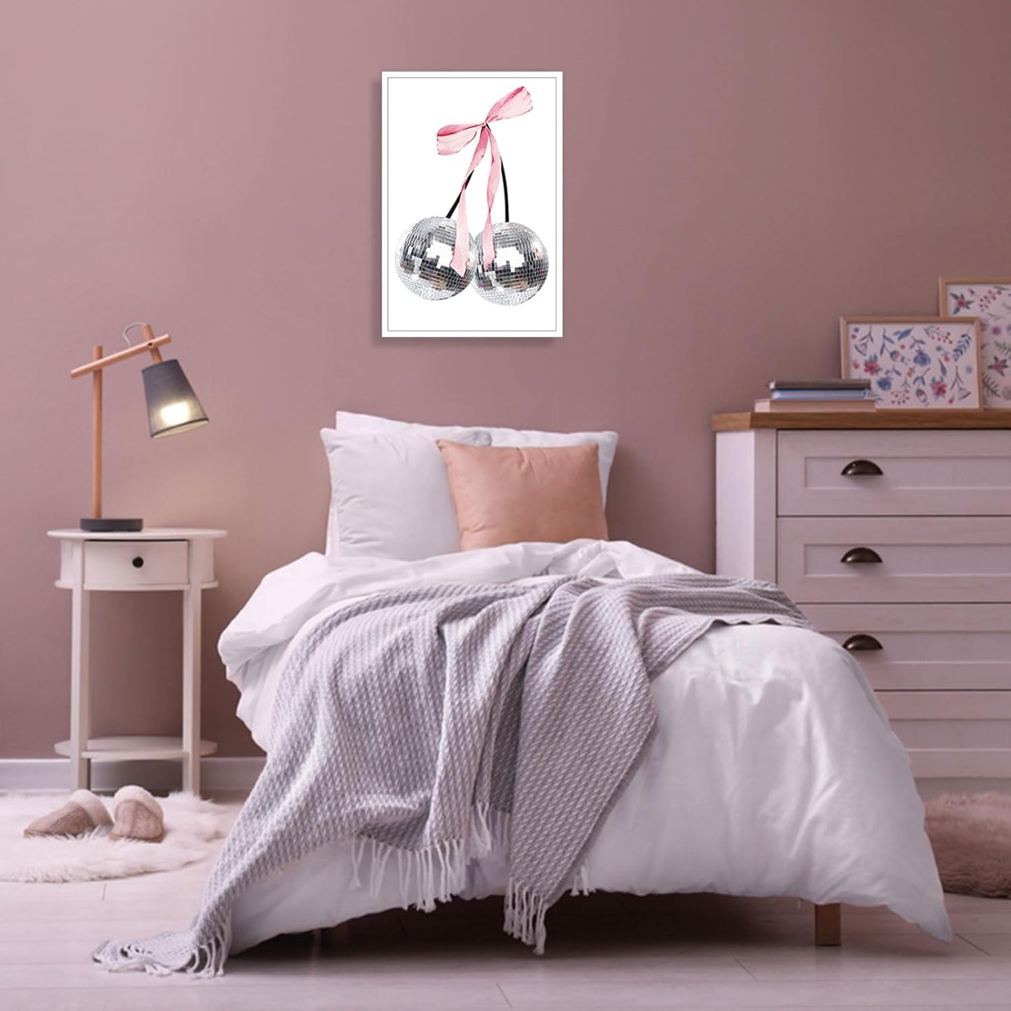 Generic 24x36in Vintage Disco Bow Posters White Cherry Canvas Wall Art Funky Coquette Pink Bow Preppy Aesthetic Prints