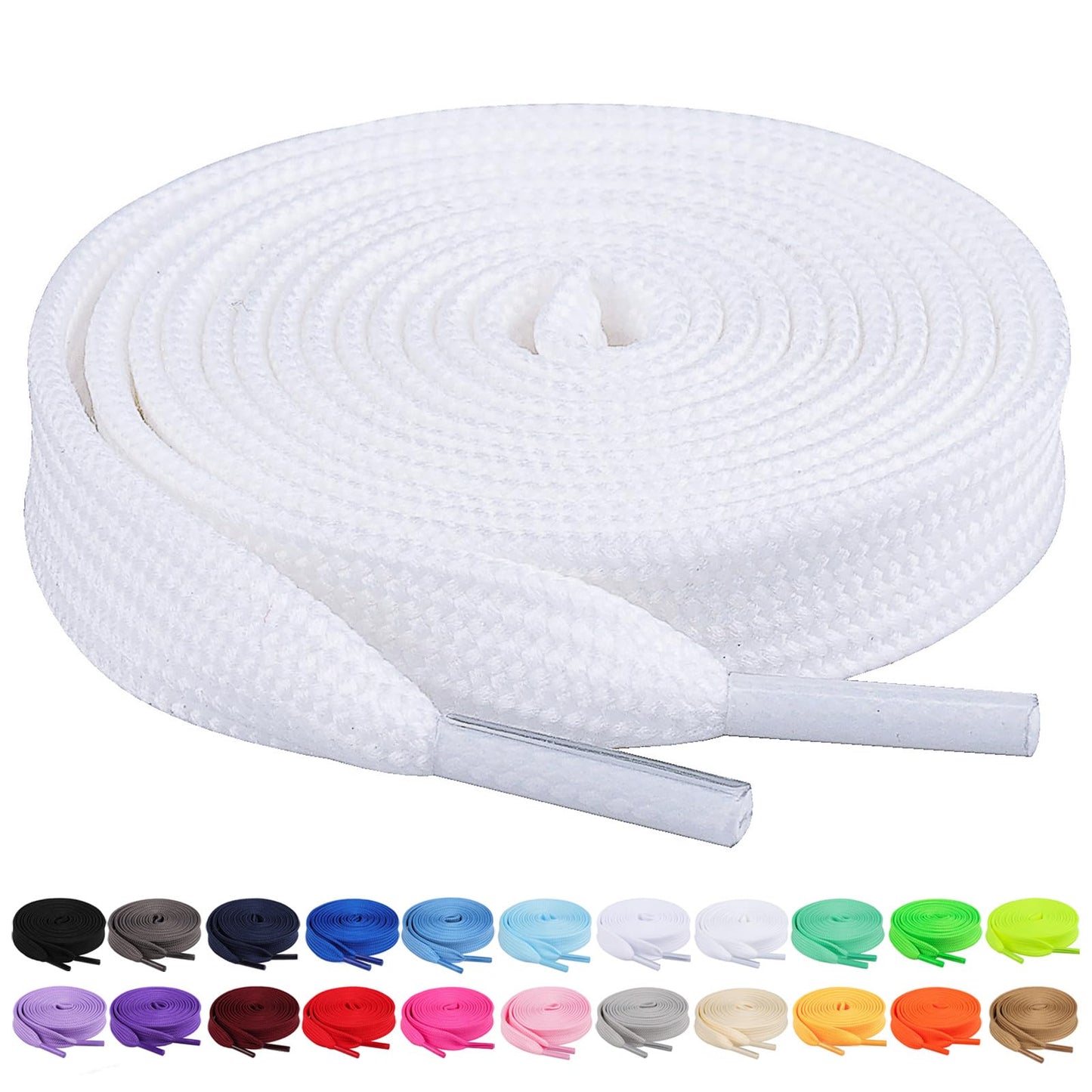 Booyckiy 2 Pairs Flat Shoe Laces for Sneakers, 2/5" Wide Athletic Shoelaces, Off White 48 inch(122cm)