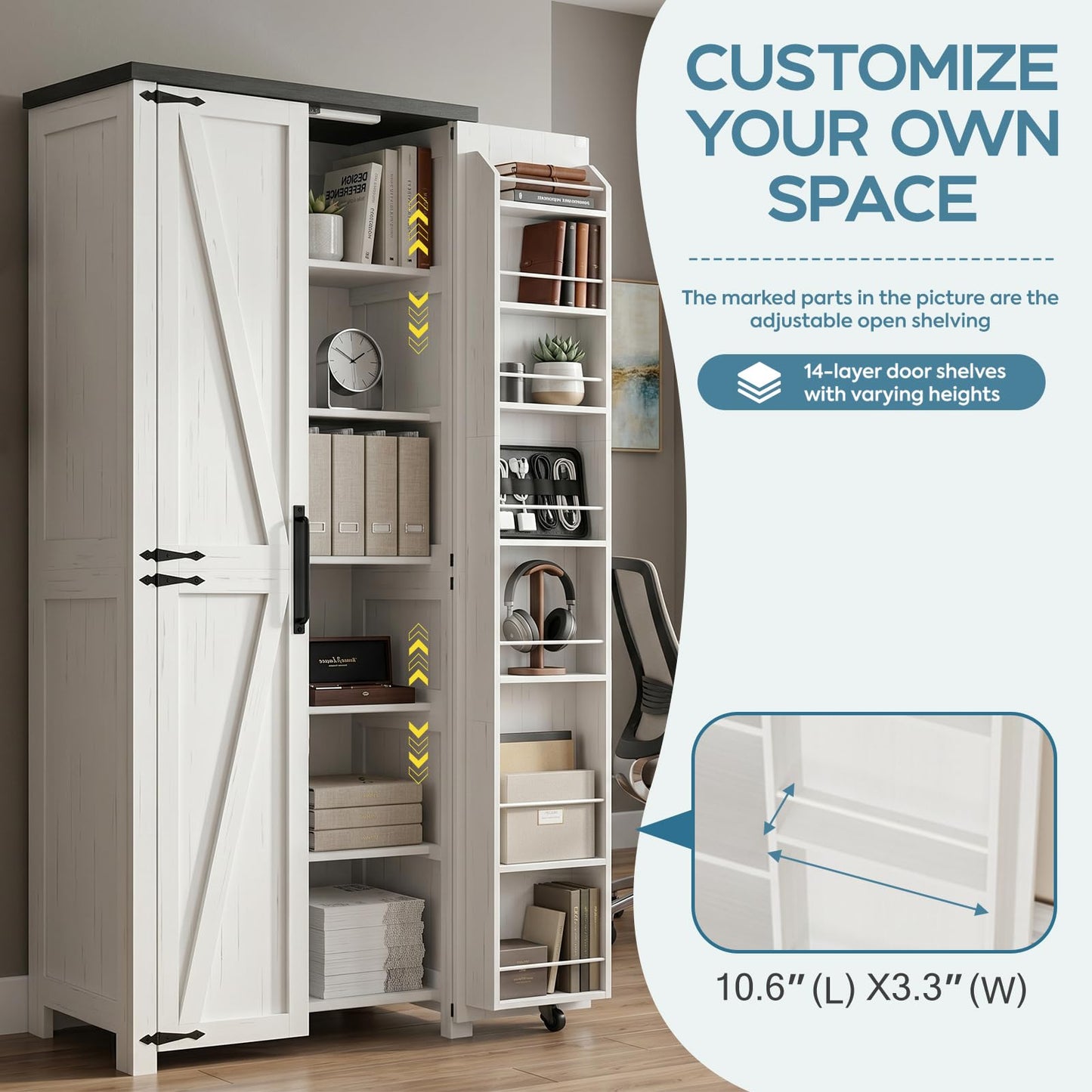 NEWOWNDS Home Office Storage Cabinet with LED Lights – 72" Adjustable Shelves, Multi-Purpose Organizer for Files, Printer & Office Supplies