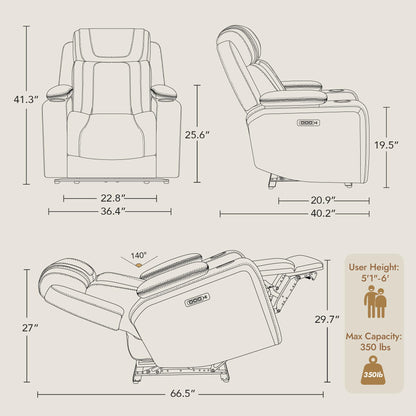 Watson & Whitely Super Zero Gravity Recliner Chair, Oversized Genuine Leather Electric Recliner W Power Adjustable Headrest & Lumbar Support Hidden Storage for Living Room, Navy Blue