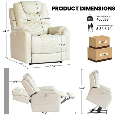 EONIX Triple Motor Lay Flat Power Lift Recliner Chair for Elderly with Massage, 400lbs Electirc Lift Chair for Living Room, Independent Adjustable Backrest Headrest, Extended Footrest, Cream White