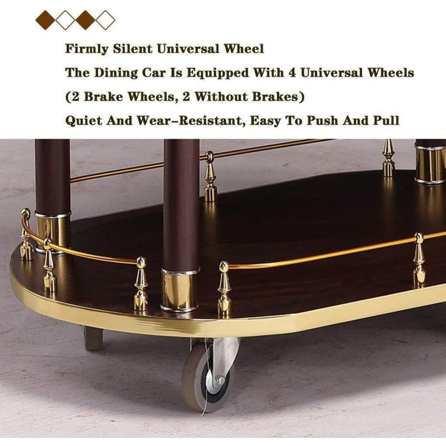 Bar Serving Cart for Hotel Luxury Restaurant, Drinks Liquor Trolley On Wheels Fully Assembled | Serving Trolley for 5 Star Hotel and Club Bar Cart Drinks Serving Tea (Gold)
