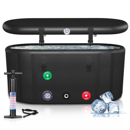 HotMax Drop Stitch Ice Bath Tub for Recovery 195 Gal, Compatible with Water Chillers, Cold Plunge Tub with Insulated Lid, Multi-layer Portable Tub for Cold Water Therapy(59IN*27.5IN*27.5IN)