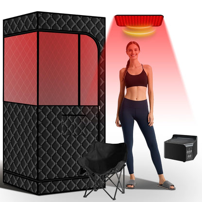 Smartmak Portable Sauna with Infrared 660nm Red Light Therapy Lamp for Home Relaxation, Personal Large Full Body Sauna Spa Tent, 1500W High Power Hot Air Saunas, Folding Chair Indoor Use, 130–150°F