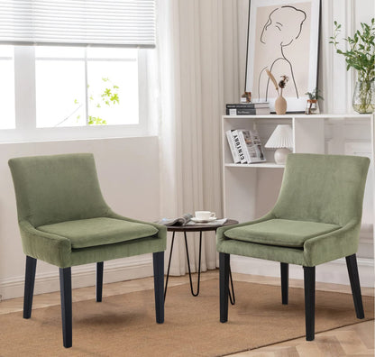 COLAMY Modern Dining Chairs Set of 4, Upholstered Corduroy Accent Side Chairs with Mid Back and Wood Legs for Living Room/Dining Room- Light Green