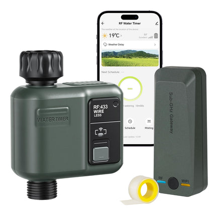 WILAWELS WiFi Water Timer for Garden Hose, Sprinkler Timer 1 Zone, Smart Hose Water with WiFi Irrigation Controller,Voice Control RF433 Automatic Irrigation System/Rain Delay/Manual Watering D31WT06