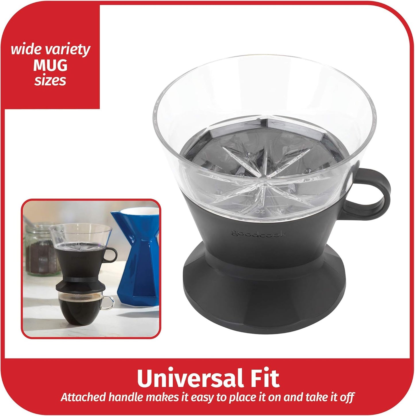 Goodcook Koffe BPA-Free Plastic Auto-Drip Pour Over Coffee Maker with #2 Paper Filters (Black)