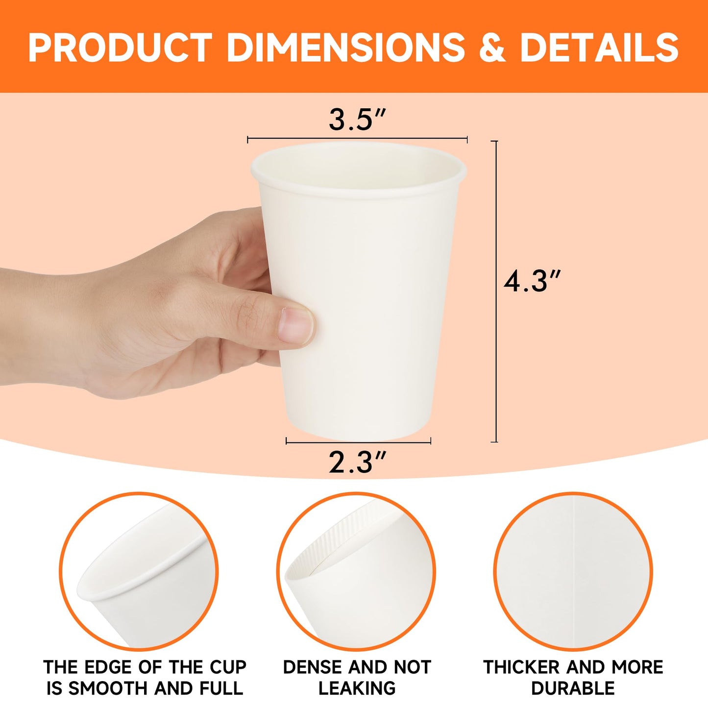 METAPRINT 12 oz Disposable Paper Coffee Cups [300 Pack], White Hot Coffee Cups 12 oz, Thickened Design for Cafes, Bistros, Parties, and Events