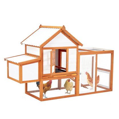 Chicken Coop Hen House Outdoor Poultry Cage with Large Nesting Box, 5 Lockable Doors Wooden Chicken House with Weatherproof Cover for Outdoor Backyard Farm, Orange