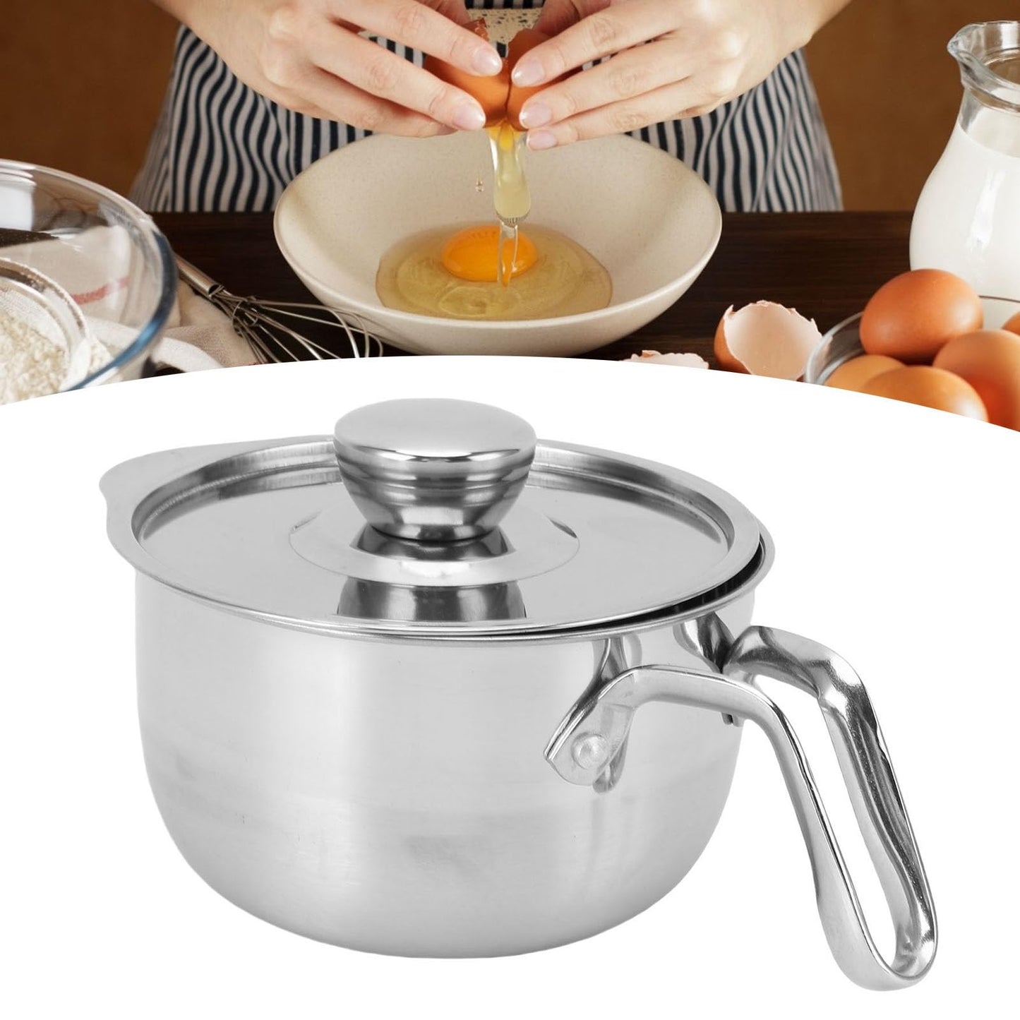 Egg Separator Bucket, 304 Stainless Steel Large Capacity Egg Yolk White Separator Tool Kitchen Gadget With Lid For Kitchen (Style 1 (130x52cm / 51.2x20.5in))