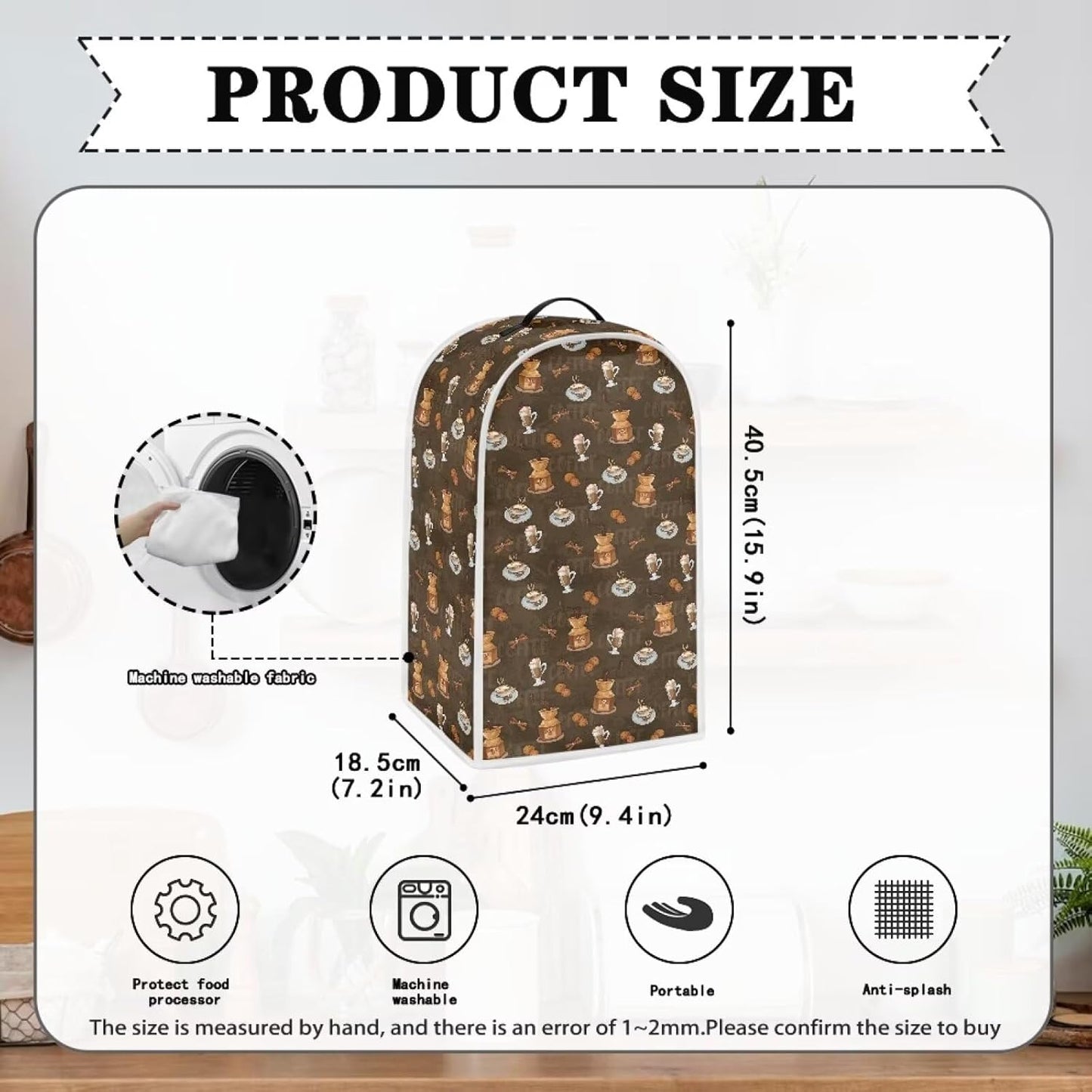 Blender Cover Dust Cover with Coffee Pattern, Small Kitchen Appliance Covers, Anti-Fingerprint Food Processor Cover