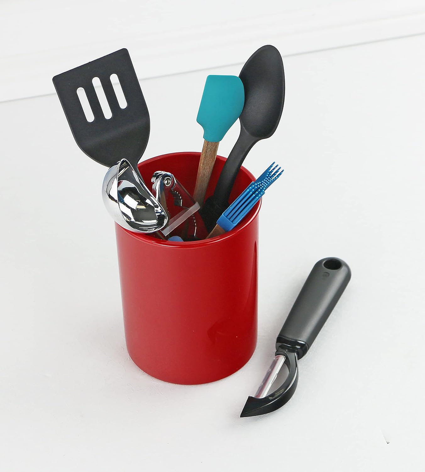 Reston Lloyd Small/Short Multipurpose Utensil/Crock Holder, Red for Kitchen Organization