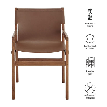 Modway Sonora Leather Chair in Nutmeg Brown – Mid Century Modern Accent Chair, Leather Dining Room with Teak Wood Frame for Living Room, Office, or Lounge Area