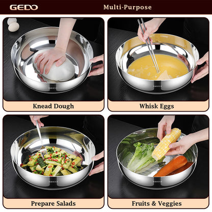 GEDO Triple-Layer 304 Stainless Steel Mixing Bowl, All Stovetop Compatible Deep Large Capacity Bowl with Non-Stick Mirror Polished Interior for Kneading Dough, Baking, Cooking (11in / 28cm)