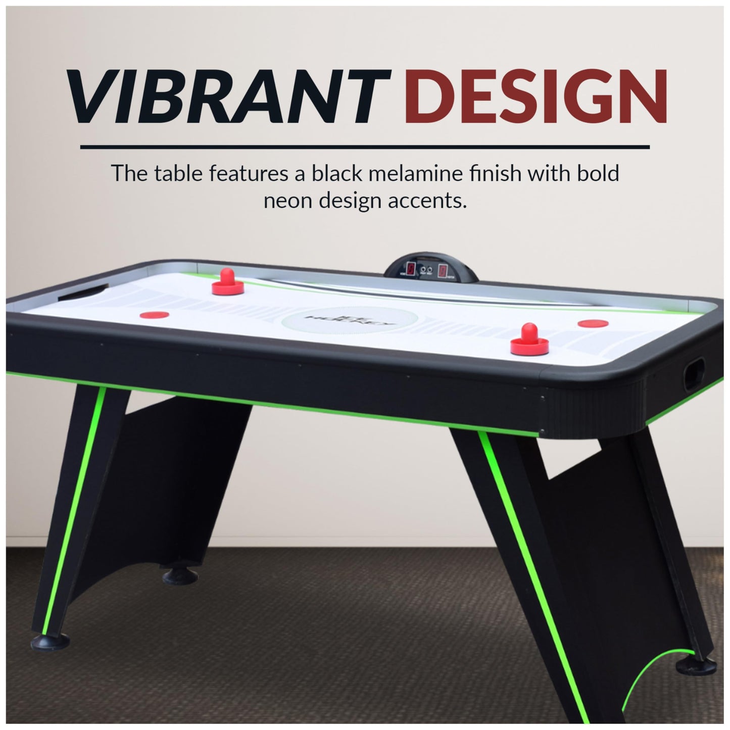 Hathaway Voyager 5 Ft Air Hockey Table for Home Game Room - with LED Scoring, High-Output Blower, Reinforced Legs, Strikers & Pucks - Black and Neon Green Finish