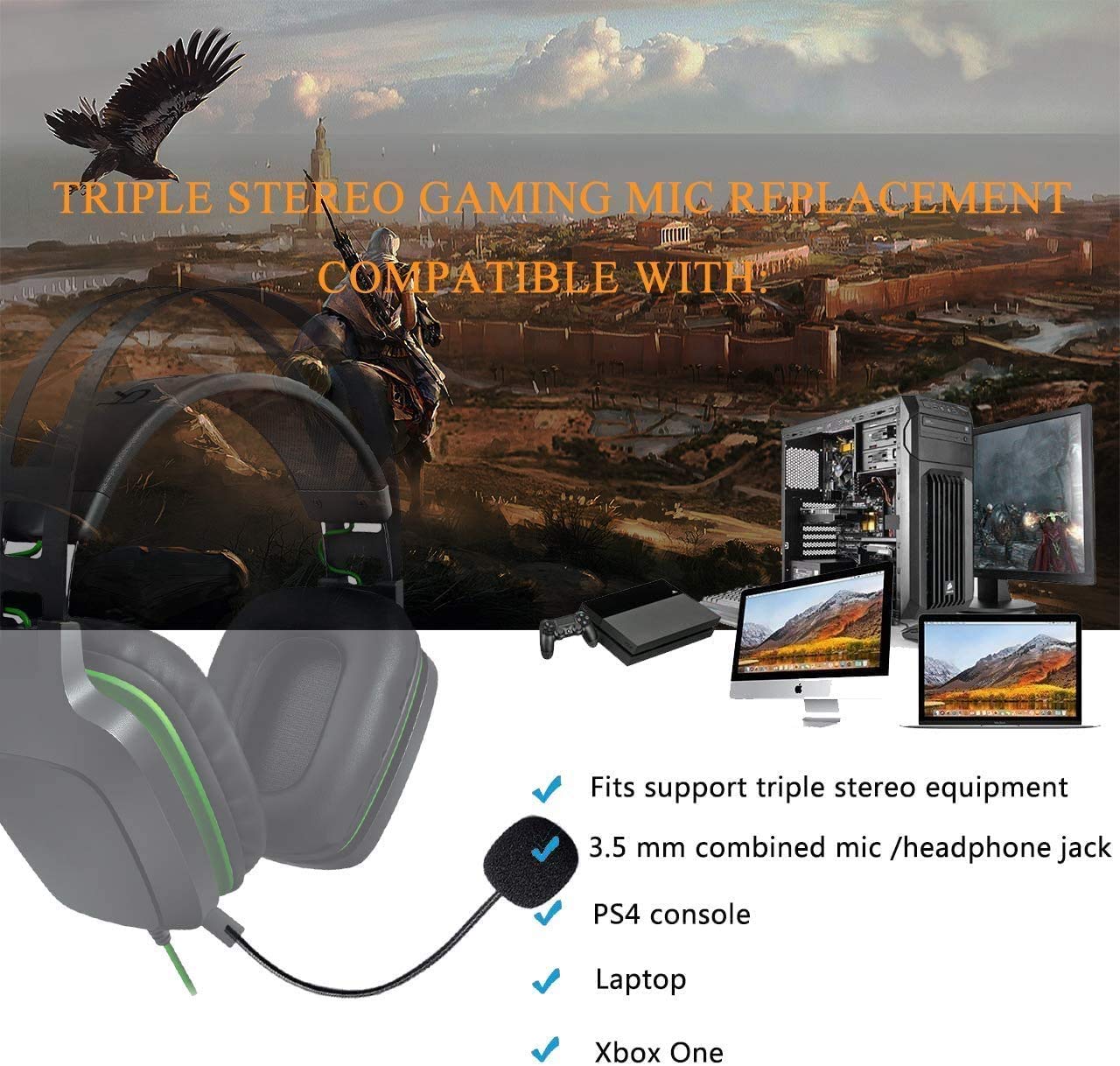 AKKE Replacement Mic 3.5mm Detachable Gaming Microphone Boom Compatible with PDP Afterglow AG6 Ear Force Xbox One Stealth 400 420x 450 500p 520 Recon 50x 50p 50 60p