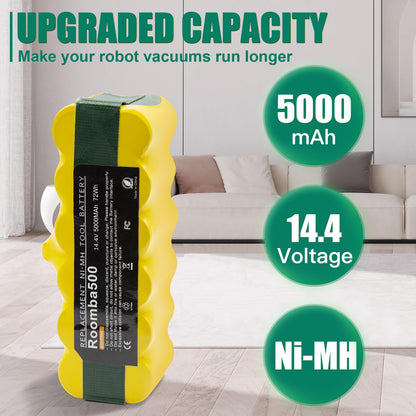 BATTOOL 5.0Ah 14.4V Ni-Mh Battery Compatible with iRobot Roomba Battery Replacement R3 500 600 700 800 900 Series 510 530 535 540 550 552 560 570 580 595 620 650 655 660 675 690 760 770 780 790 870
